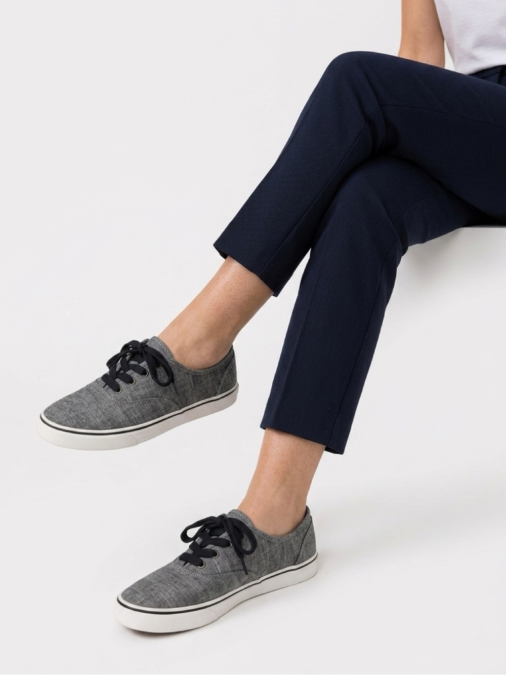 Lauren Ralph Lauren Gray Canvas Lace-Up Sneakers